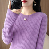 Pull Chaud à Manches Longues avec Col Rond et Motifs Rayés