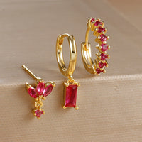 Boucles d'Oreilles Tendance en Métal avec Zircon Coloré
