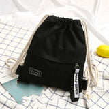 Sac à dos bohème en toile à cordon noir avec bretelles corde claires