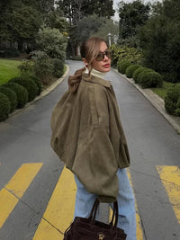 Veste Courte Femme en Suède avec Revers Uni