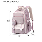 Sac à dos mode imperméable en couleur rose, dimensions 47x32x20 cm, avec fermeture zippée et poches pratiques.