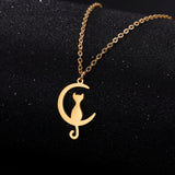 Collier avec pendentif Chaton Lune en Acier Inoxydable