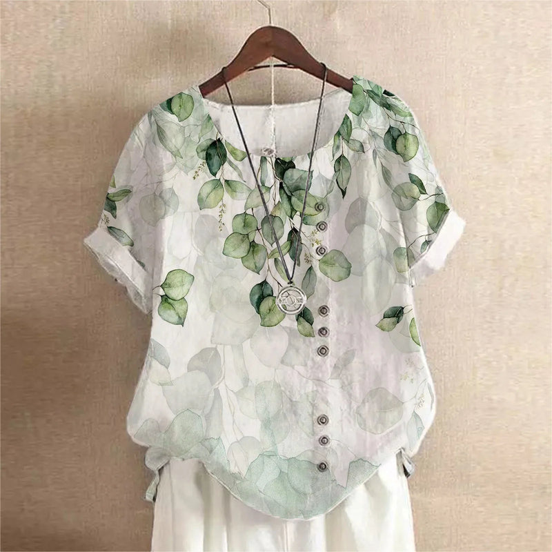Blouse Blanche Été Rétro en Coton et Chanvre