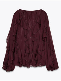 Blouse Oversize Élégante à Volants Manches Évasées pour Femme