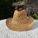 Chapeau Vintage en Paille Ajouré pour Femme - Style Harajuku avec Large Bord