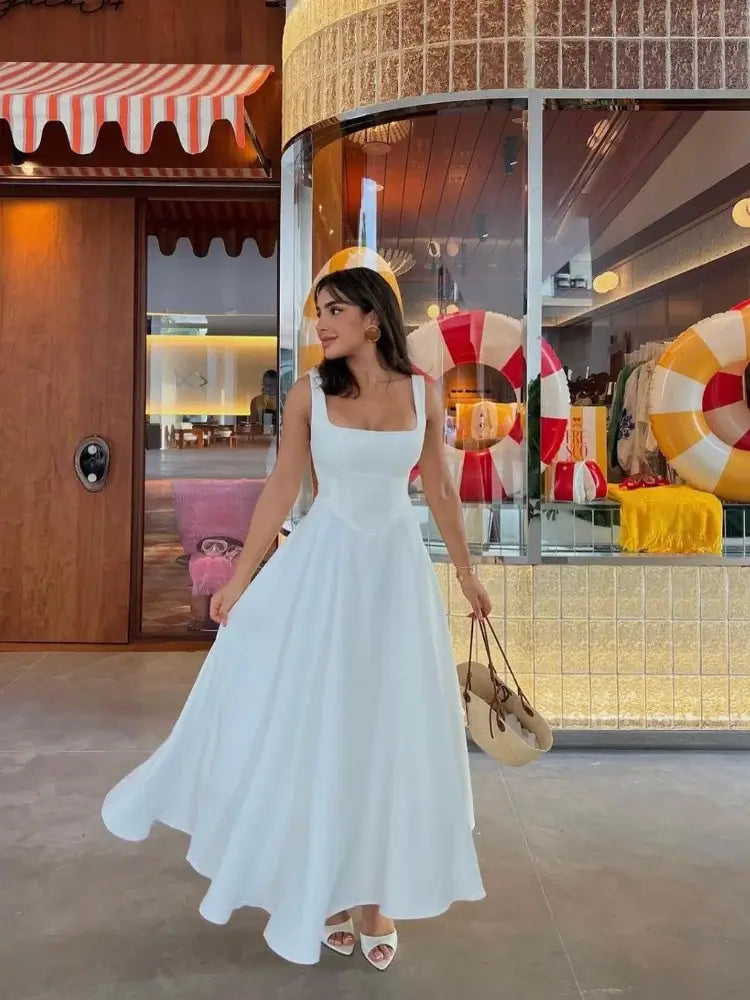 Elegant White High Waist Dress for Women