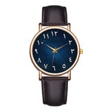 Montre femme bracelet cuir marron foncé cadran chiffres arabes et ciel étoilé