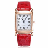 Montre femme élégante cadran carré blanc et bracelet en cuir rouge