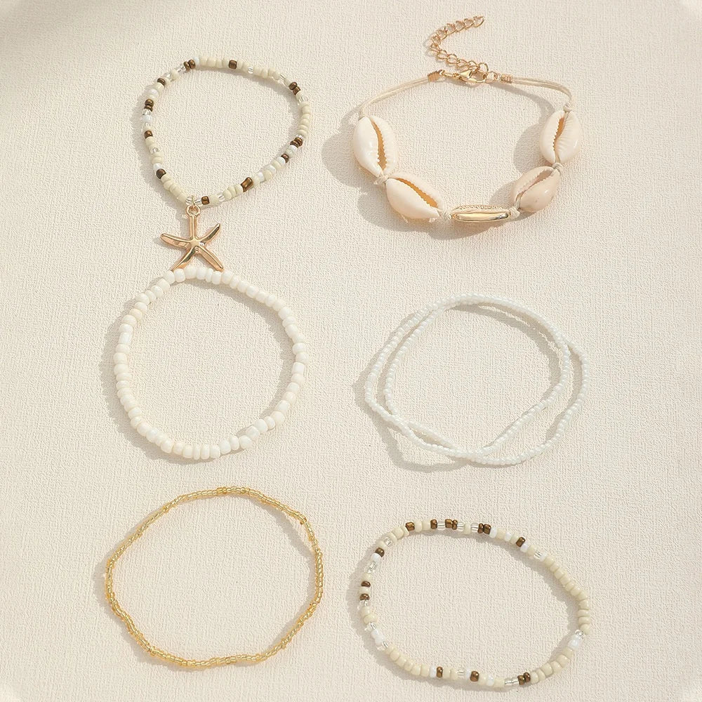 Ensemble de bracelets pendentif étoile de mer avec perles bohémiennes