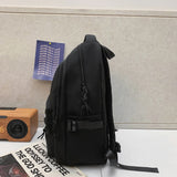 Black Large Capacity Nylon Backpack Simple Style for High School and College