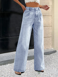 Jean uni pour femmes, coupe droite et jambes larges