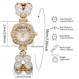Infographie détaillée des dimensions de la montre femme : diamètre, épaisseur, largeur et longueur du bracelet.