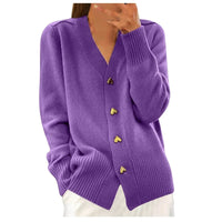 Pull d'Automne à Col en V et Boutons pour Femme