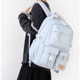 Sac à dos en nylon pour femme, style collège japonais, grande capacité, pendentif, couleur bleu clair.