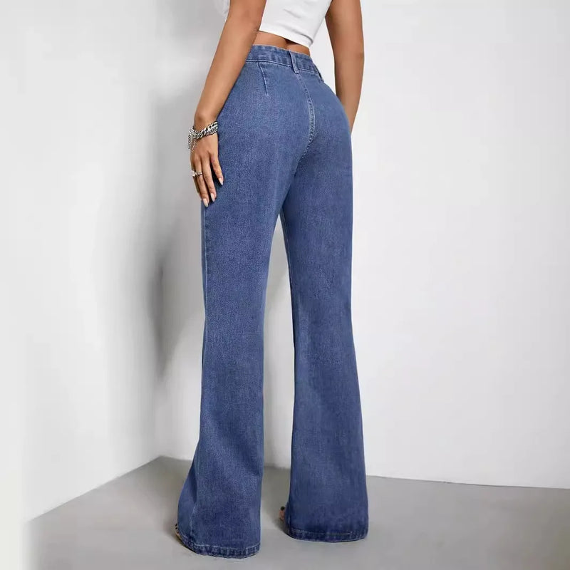 Jean évasé droit taille haute avec effet délavé