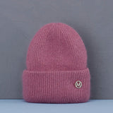 Bonnet Hiver Femme en Fourrure de Lapin Tricoté Chaud Style Minimaliste