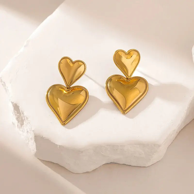 Boucles d'Oreilles pendantes motif double cœur