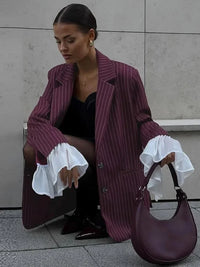 Blazer à rayures bordeaux décontracté pour femmes