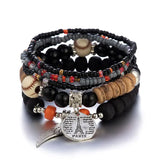 Ensemble de bracelets bohèmes avec perles roses claires et grises, breloque argentée et perles en bois