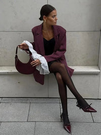 Blazer à rayures bordeaux décontracté pour femmes