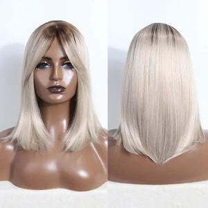 Perruque Bob Ombrée Blonde Moyenne avec Frange
