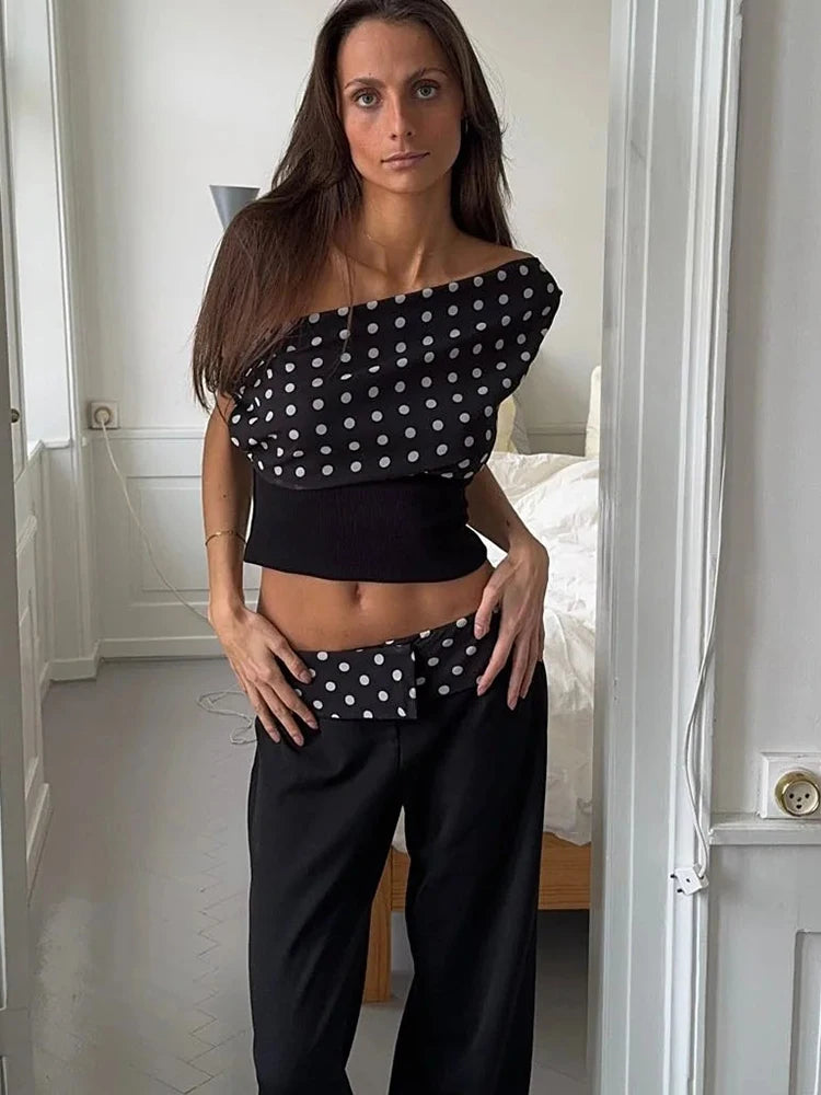 Haut Sexy à Épaules Dénudées Imprimé à Pois pour Femme