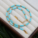 Collier Ras du Cou Élégant en Perles Tubulaires et Pierres Naturelles