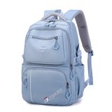 Sac à dos bleu multifonction en nylon pour femmes, idéal pour le voyage et l'université.