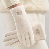 Gants D’Hiver Femme Effet Peau De Mouton Toucher Écran Épais Doublé Polaire