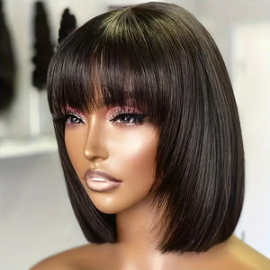 Perruque Courte Droite Bob avec Frange en Cheveux Humains