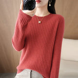Pull Chaud à Manches Longues avec Col Rond et Motifs Rayés