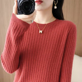 Pull Chaud à Manches Longues avec Col Rond et Motifs Rayés