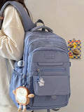 Sac à dos en nylon bleu, style japonais, grande capacité avec porte-clés en forme de pain grillé.