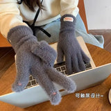 Gants D’Hiver Femme Tricotés Chauds en Velours Longs Tactiles Extérieurs