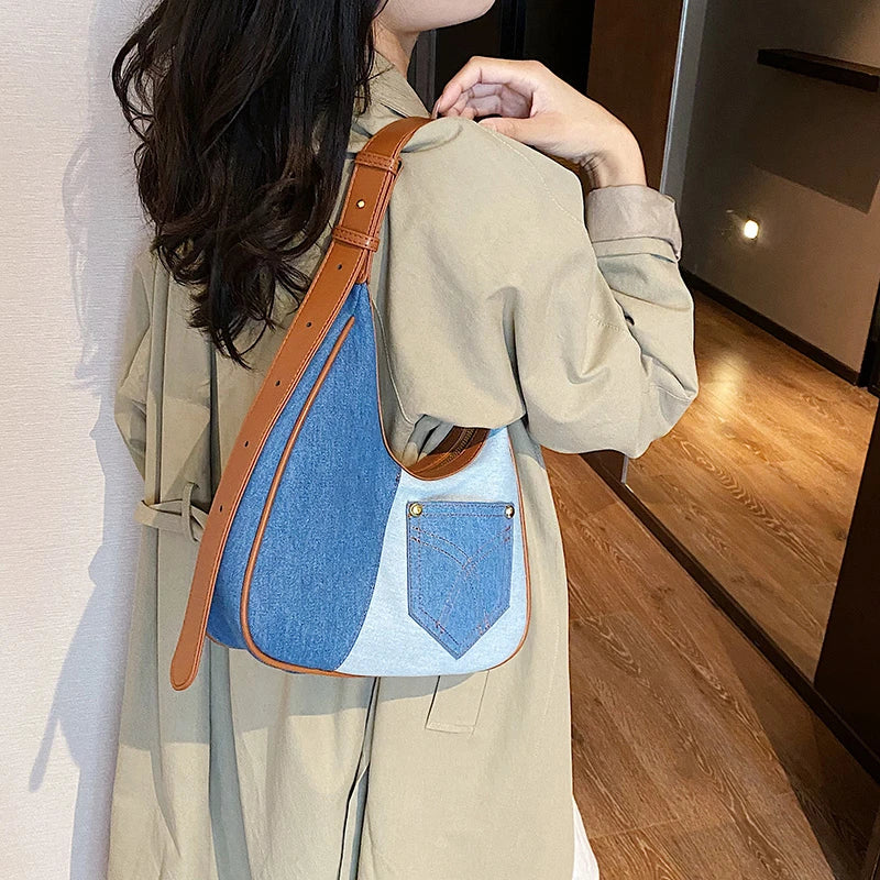 Retro denim shoulder bag