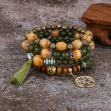 Ensemble de bracelets bohèmes avec perles violettes et marron, breloque argentée et perles en bois