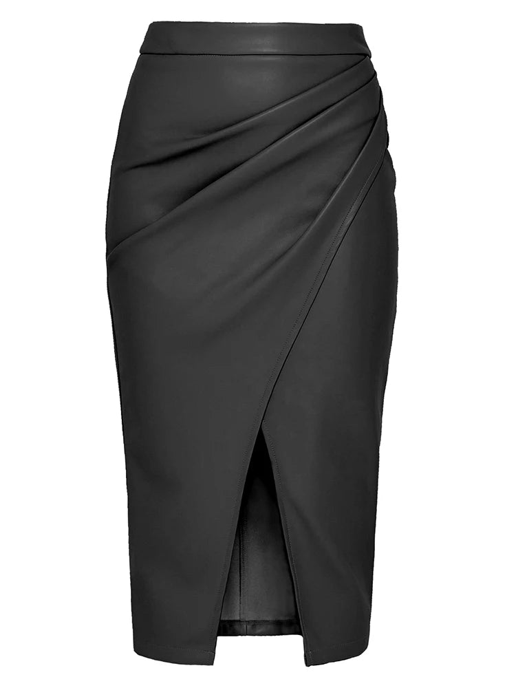 Jupe Midi Fendue en Simili Cuir Élegante