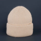 Bonnet Hiver Femme en Fourrure de Lapin Tricoté Chaud Style Minimaliste