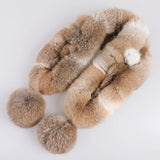 Écharpe Femme en Fourrure de Lapin Véritable Style Hiver avec Pompons Chauds