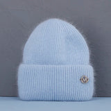 Bonnet Hiver Femme en Fourrure de Lapin Tricoté Chaud Style Minimaliste