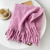 Écharpe Femme Hiver Mohair Mélangé Rose Style Simple et Doux Chaud Longue