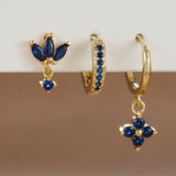 Boucles d'oreilles pendantes zircon avec motif fleur