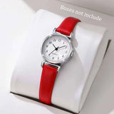 Montre femme bracelet cuir rouge cadran blanc
