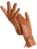 Gants Cuir Véritable Femme Hiver Fins Toucher Écran Doublure Velours Court