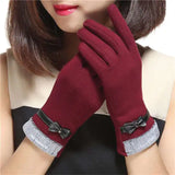 Gants Femme Hiver Vintage en Acrylique et Polyester avec Nœud Tactile