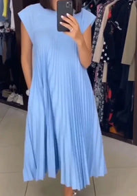 Robe Longue Évasée Plissée Taille Ample