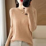 Pull Chaud à Manches Longues avec Col Rond et Motifs Rayés