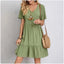 Robe Femme Coton Été Style Plage Coupe Ample Col V Manches Courtes Volants