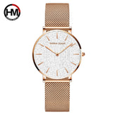Montre femme Hannah Martin cadran noir et bracelet maille milanaise argenté
