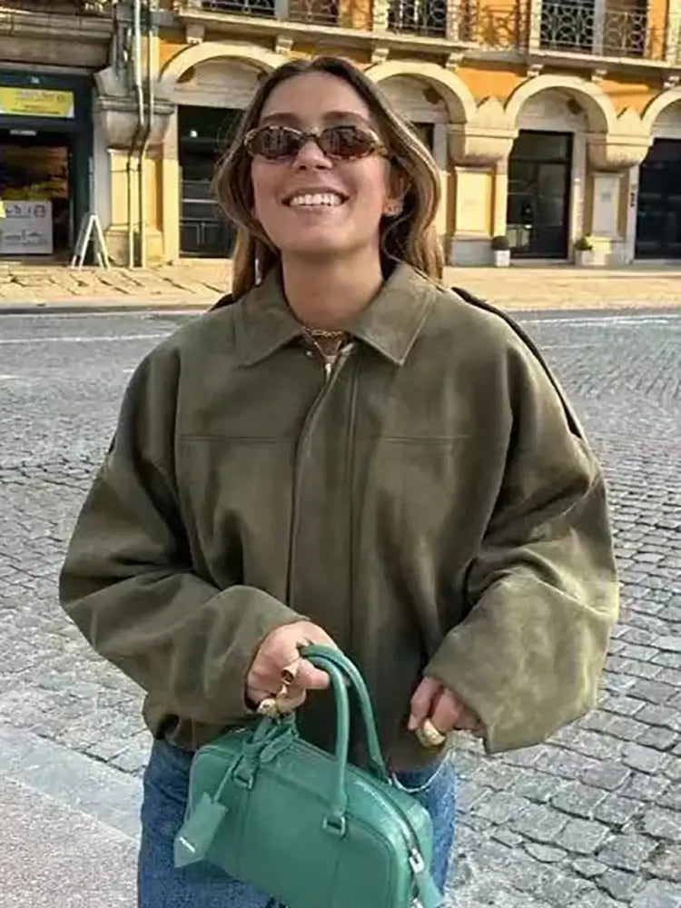 Vestes Bomber Oversize Vert Vintage pour Femmes